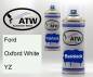 Preview: Ford, Oxford White, YZ: 400ml Sprühdose + 400ml Klarlack - Set, von ATW Autoteile West.